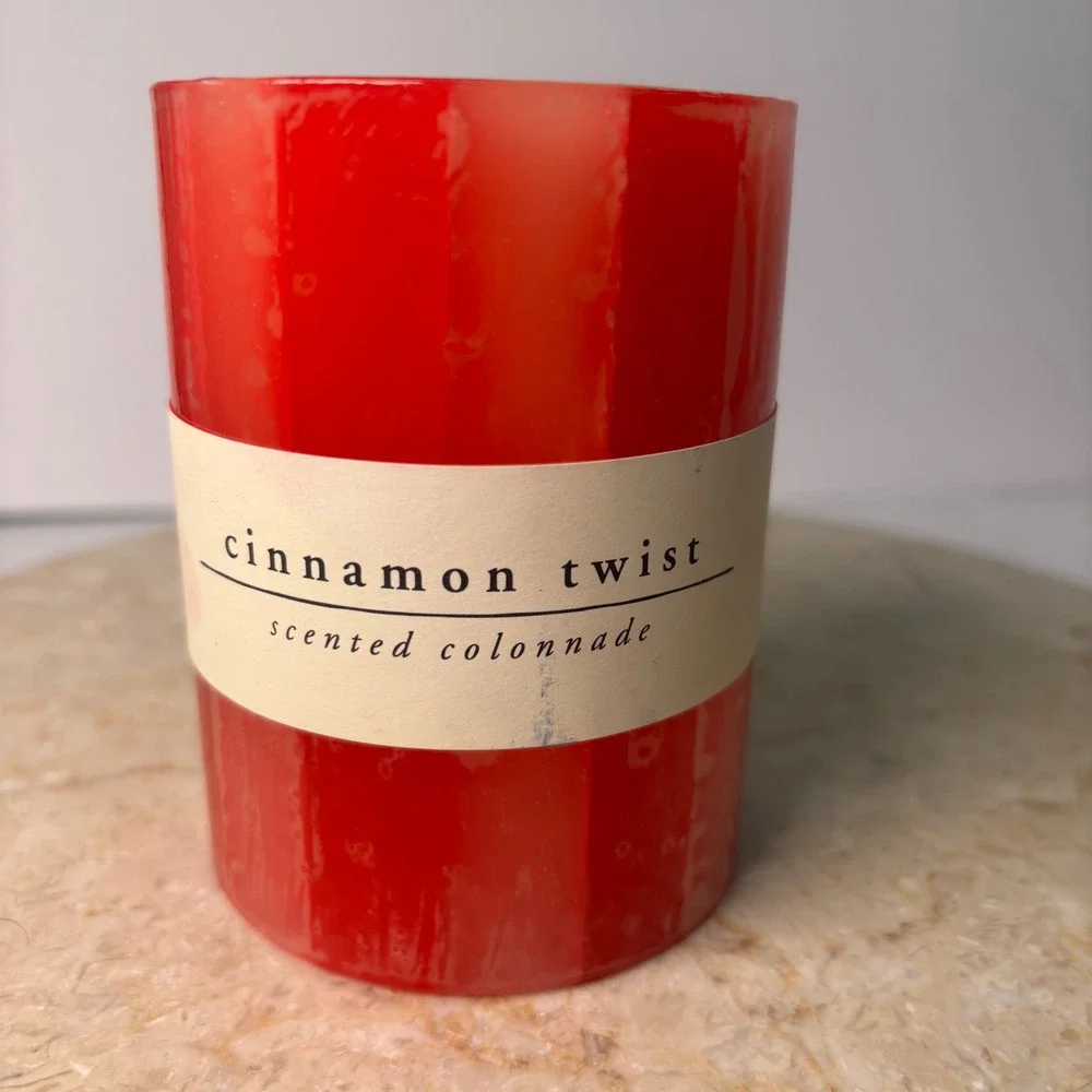 Pier 1 Imports Cinnamon Twist Pillar Candle 3x4 Red Scented Colonnade NEW